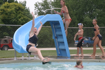 Kids slide, swim