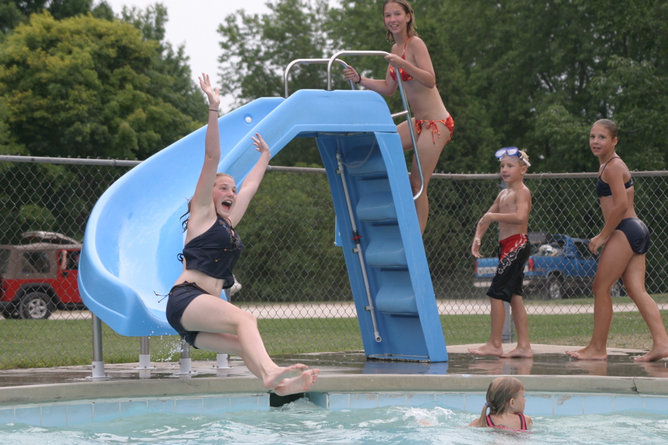Kids slide, swim